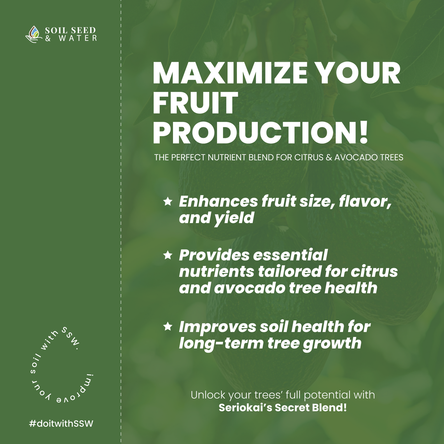 Seriokai's Secret Blend Concentrated Organic Soil Amendment Fertilizer for Avocado and Citrus Trees